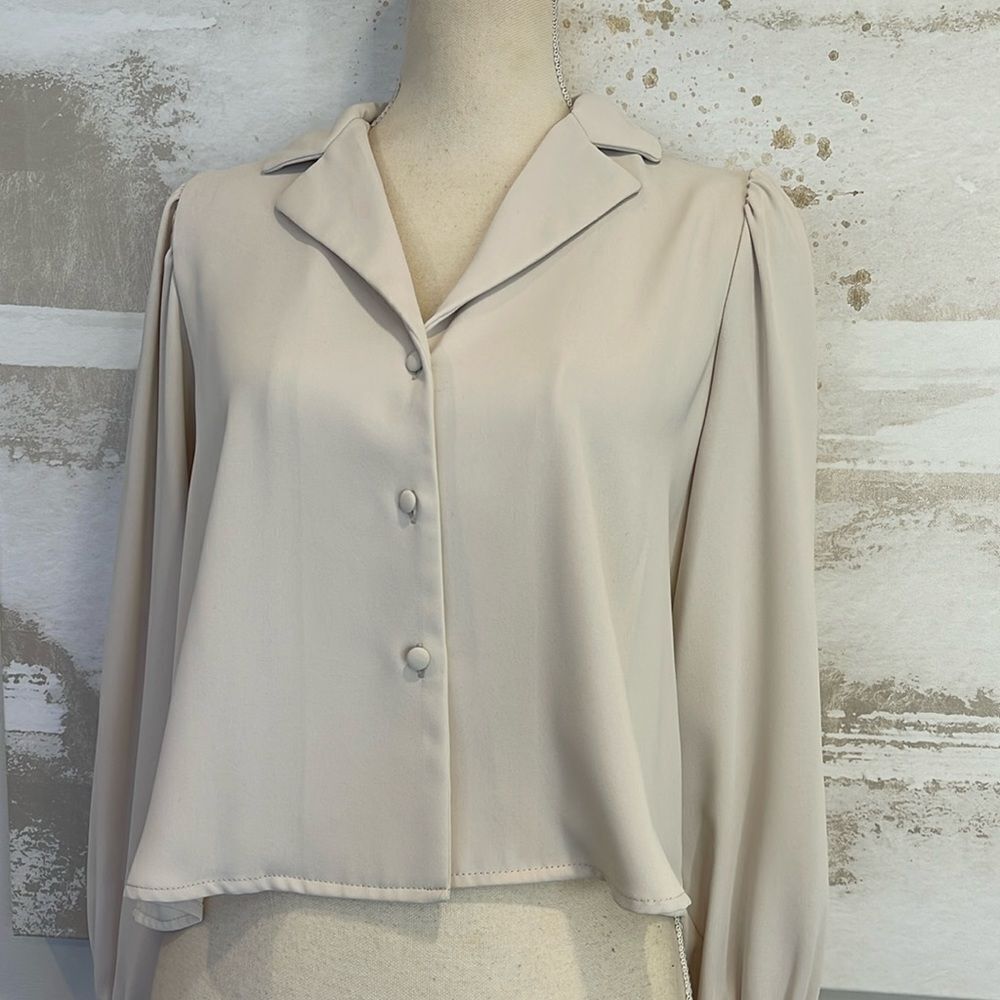 Elie Tahari Tan/Natural Collared Blouse (NWT)